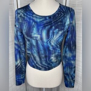 Lululemon Wunder Train Cropped Long Sleeve Shapeshifter Flux Blue Multi Size 10